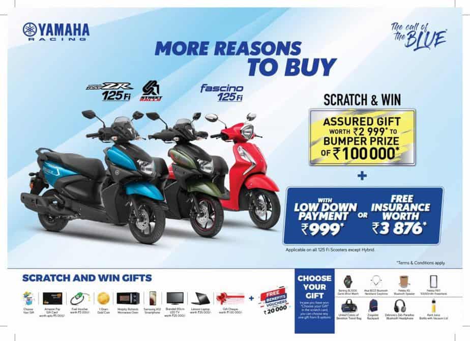 Yamaha Fascino 125, Ray ZR available with special festive offers