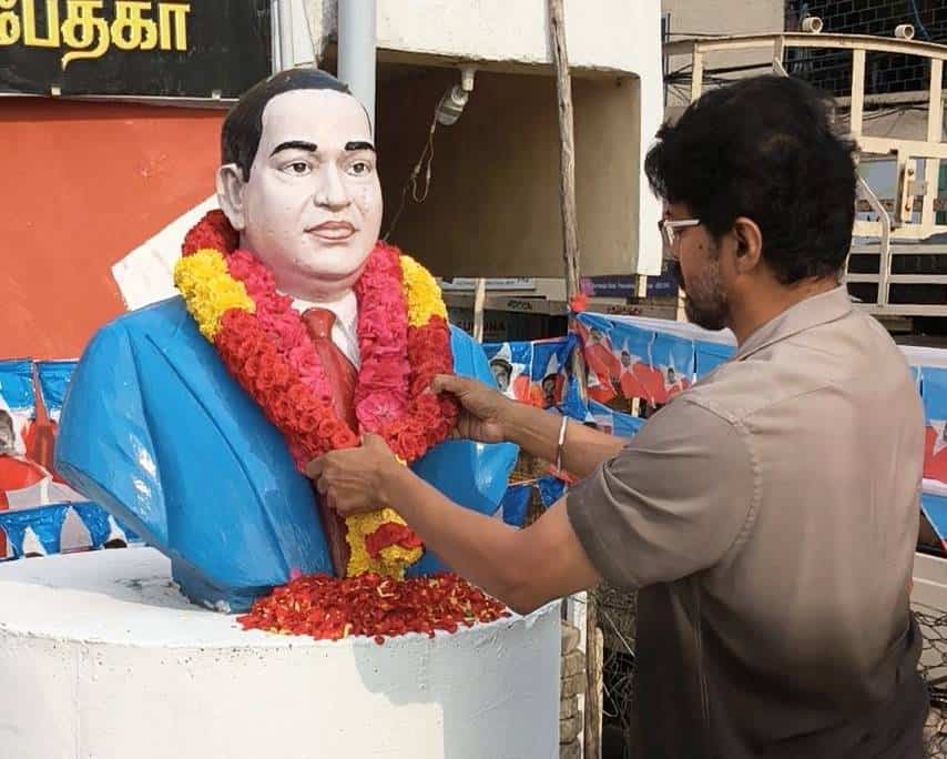 tvk leader vijay respect ambedkar today morning
