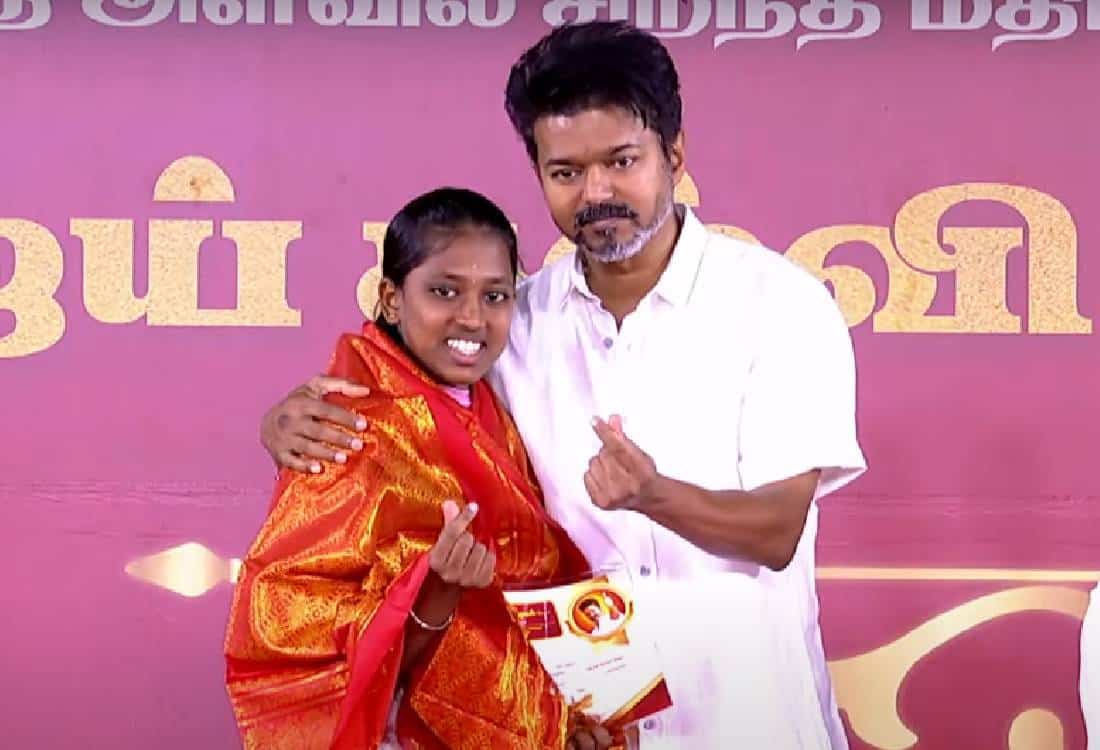 tvk vijay issue certificate to students who scored good marks in public exam second session in going on