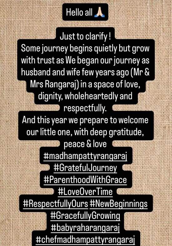 Madhampatty rangaraj wife joy crizildaa instagram post about her marriage going viral