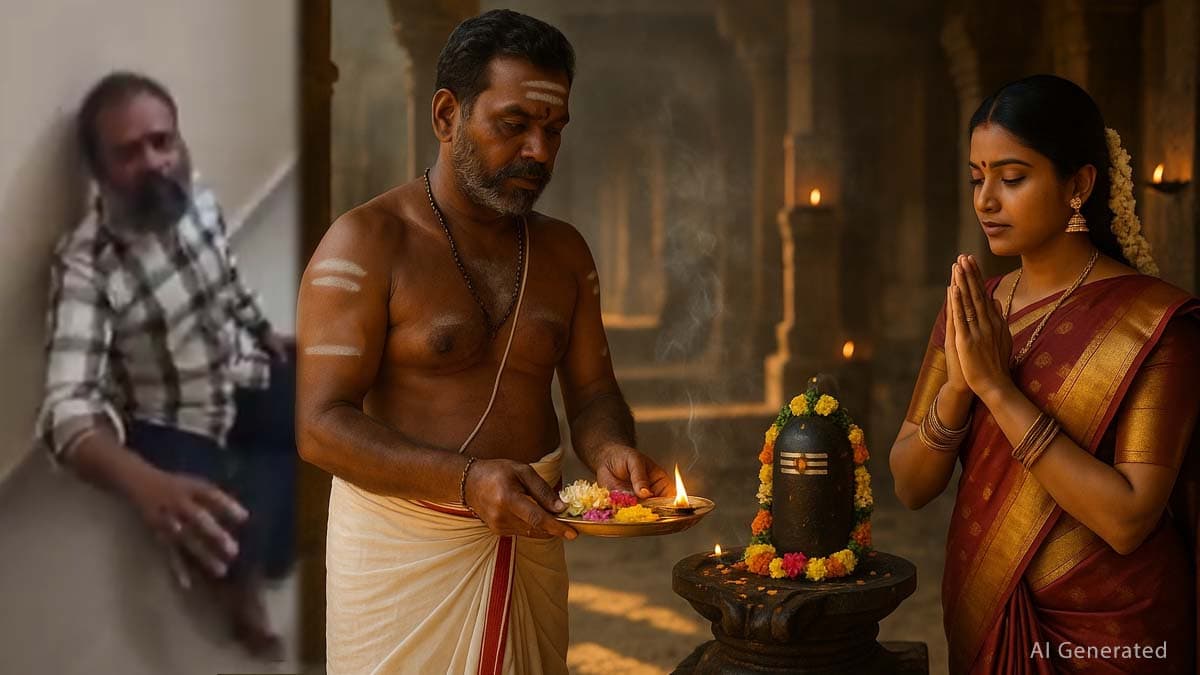 Temple clergyman  charms pistillate  devotee and has enactment    with her.. hubby  secretly records video!