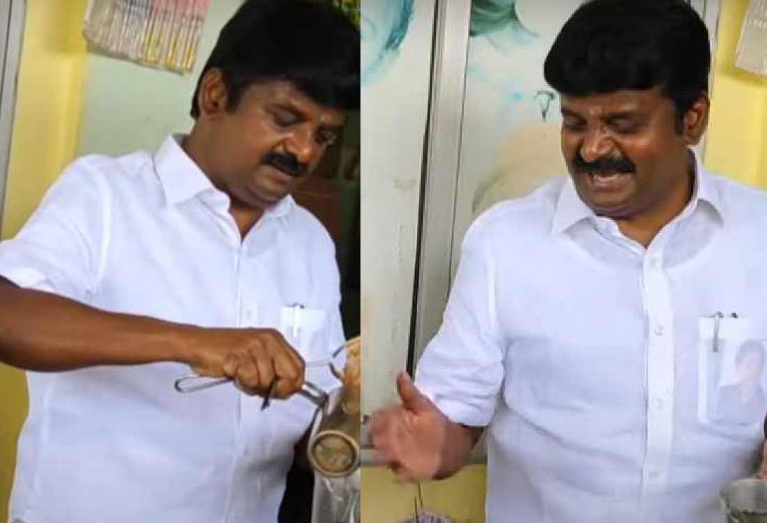 டீக்கடையில் டீ போட்டுக்கொடுத்த முன்னாள் அமைச்சர் விஜயபாஸ்கர் ? என்ன மனுஷன்யா!