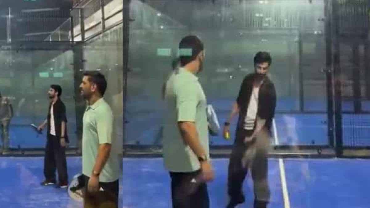 Ms dhoni and anirudh playing padel video viral on internet