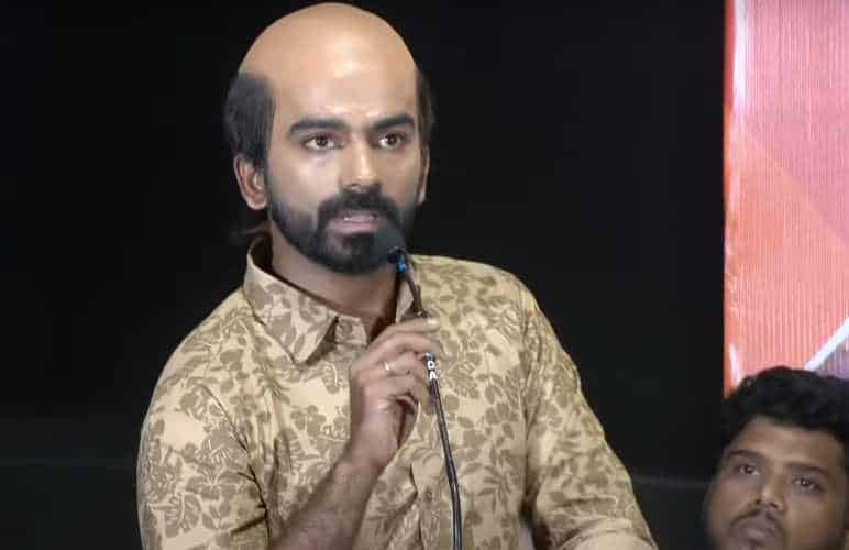 Actor nishanth arrived in bald head for audio launch